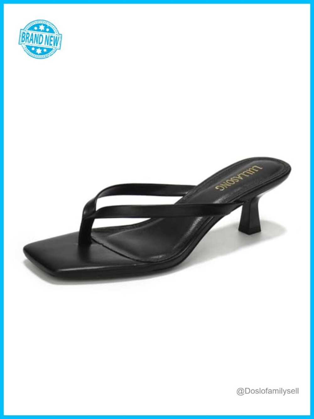 Kitten Heel Sandals Square Open Toe Flip Flop Slip On Faux Leather Heels
